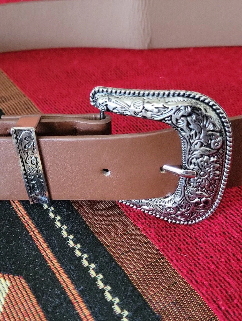 Brown Western Leather Belt with Silver Buckle